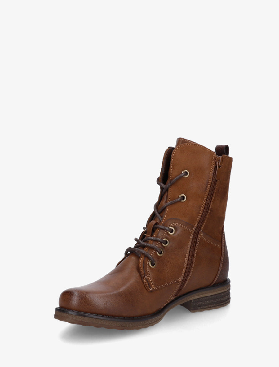 Two-Tone Block Heel Ankle Boots - Camel