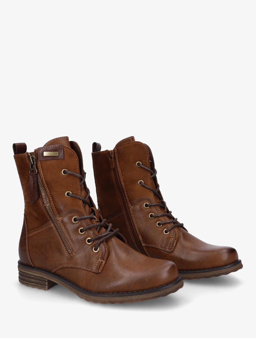 Two-Tone Block Heel Ankle Boots - Camel