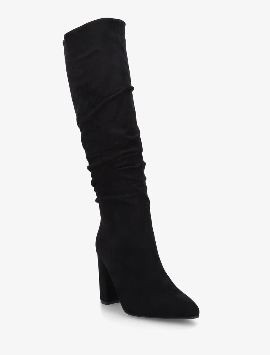 Suede Boots with Square Heel and Zip - Black