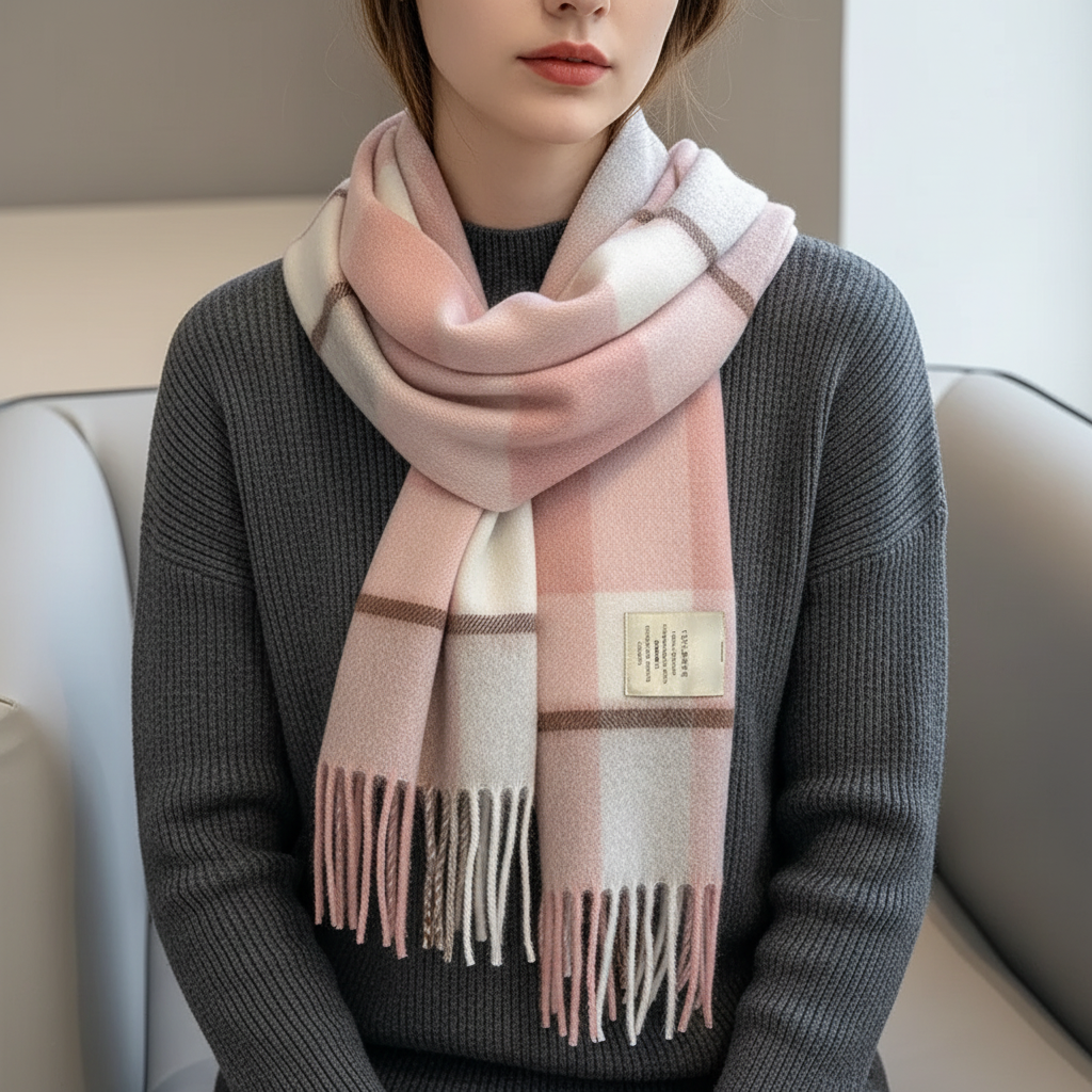 Wool scarves plaid pattern with soft fringed edges for winter warmth