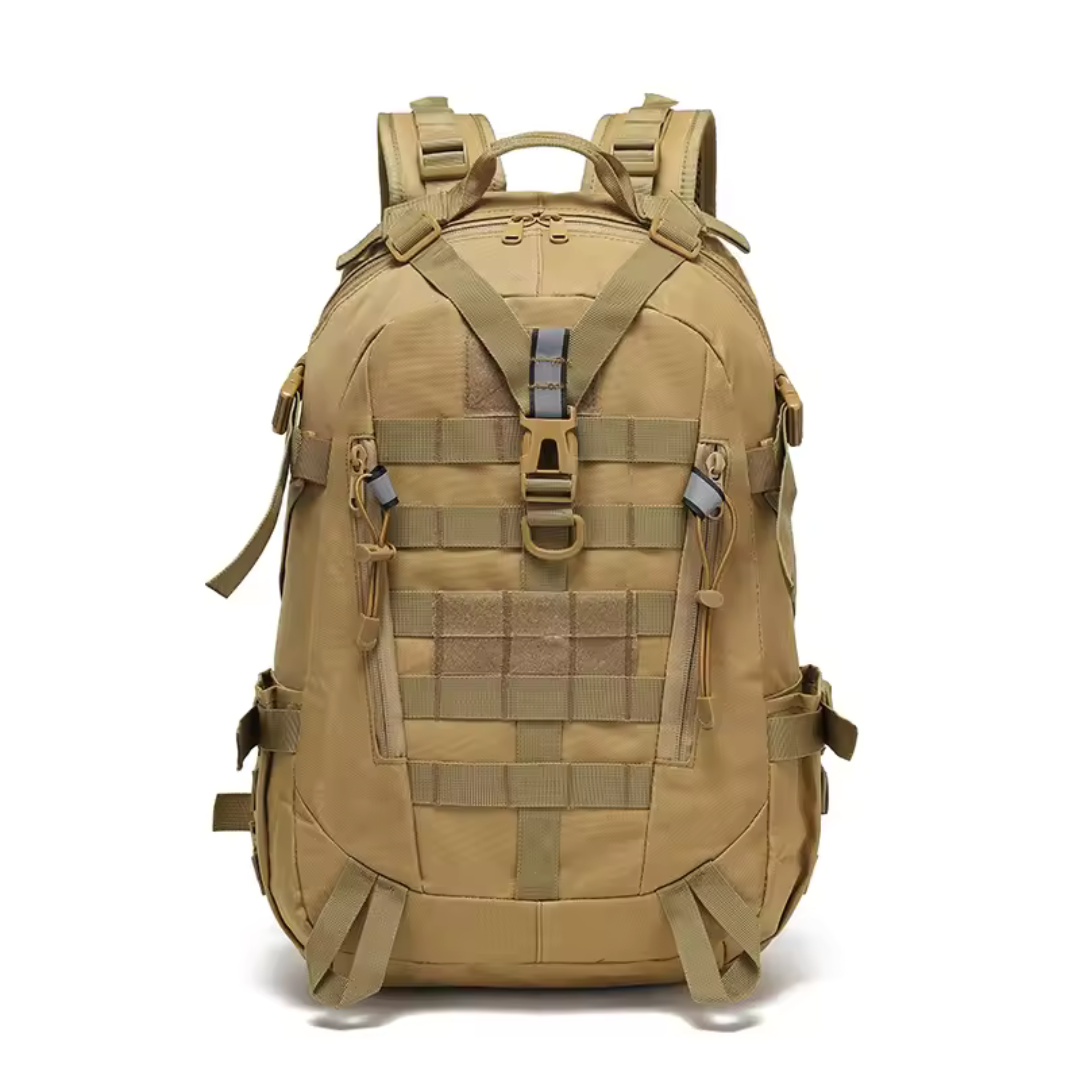 40-liter tactical backpack water-resistant with padded straps and reflective strips