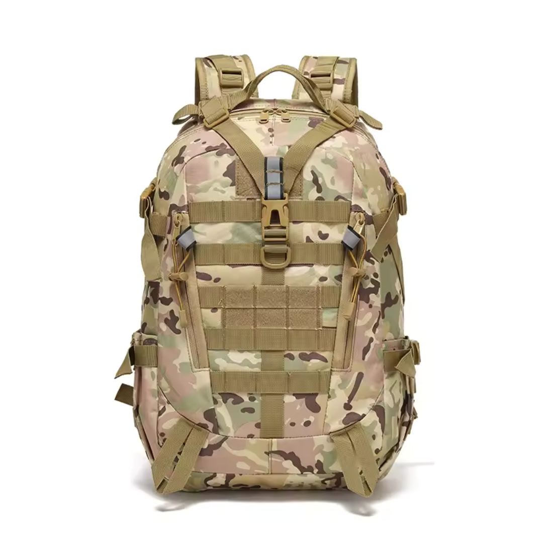 40-liter tactical backpack water-resistant with padded straps and reflective strips