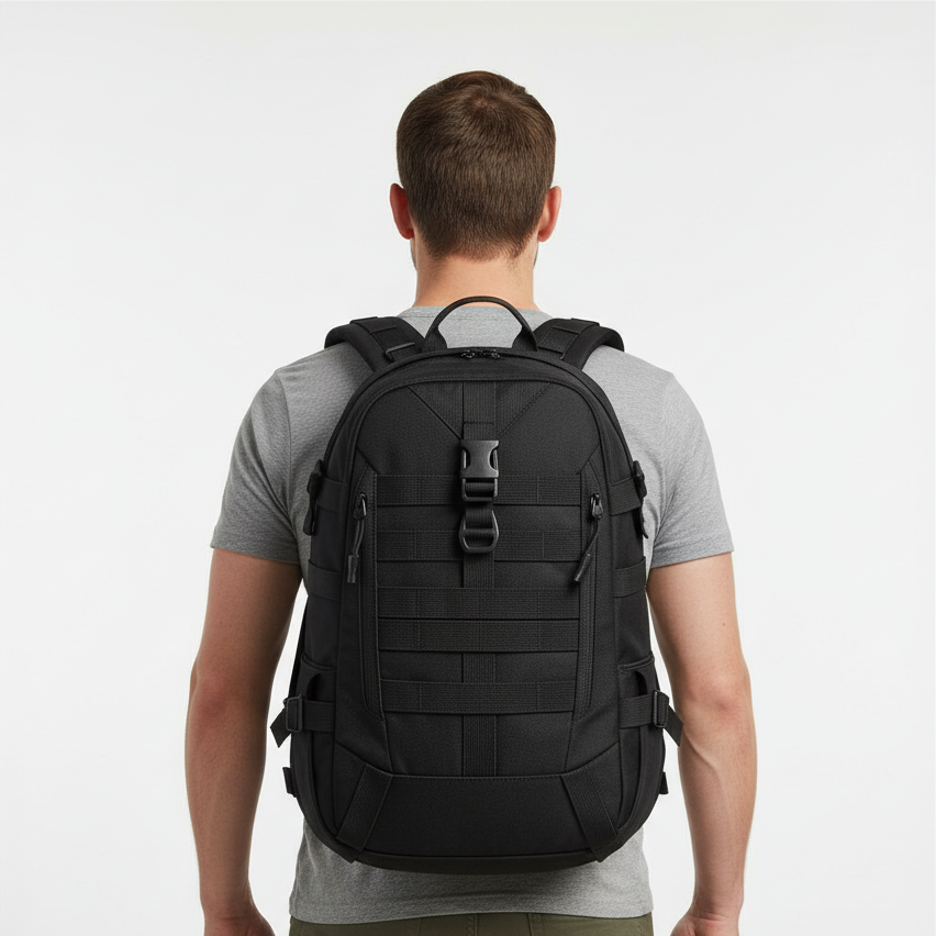 40-liter tactical backpack water-resistant with padded straps and reflective strips