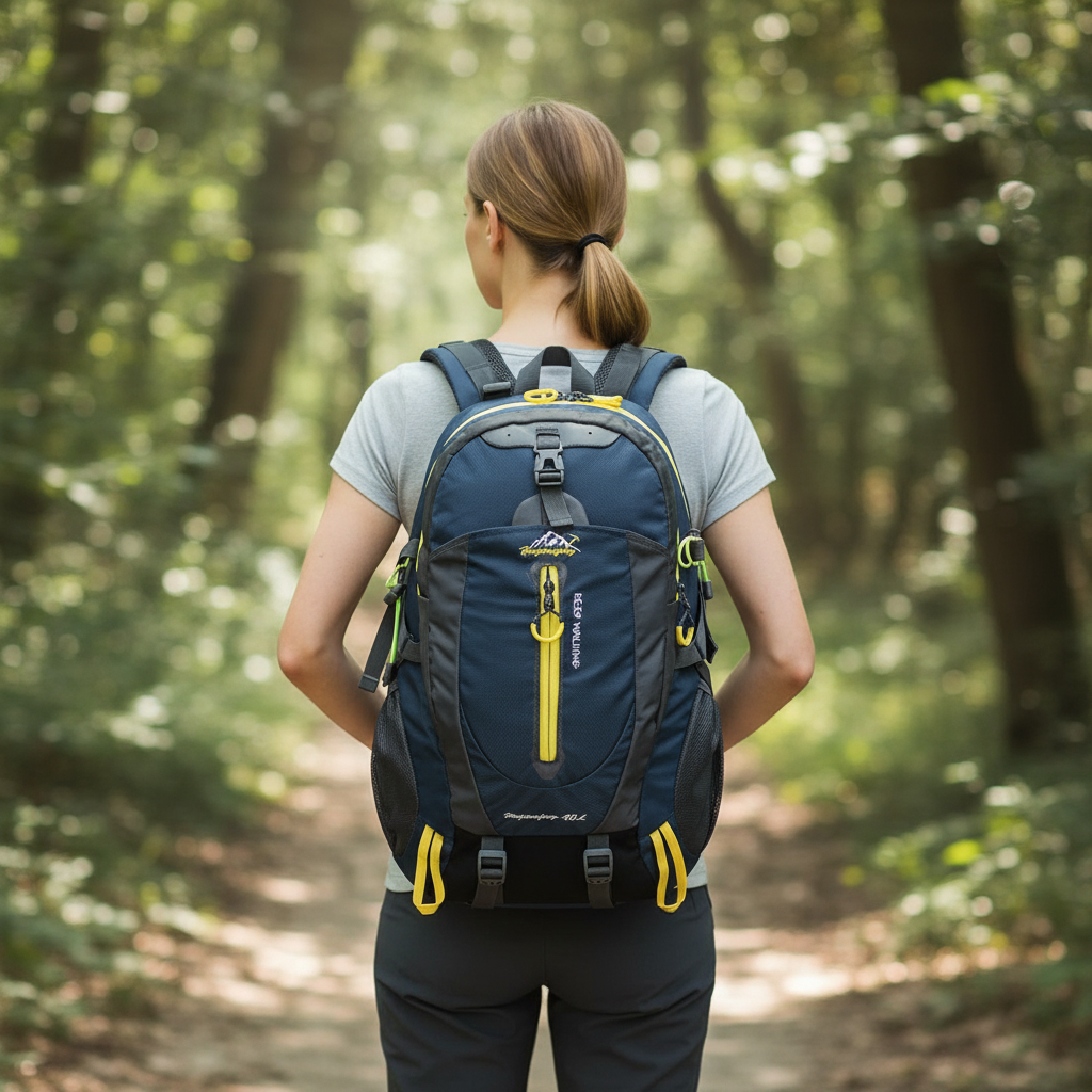 40-liter waterproof backpack with padded back panel and laptop compartment