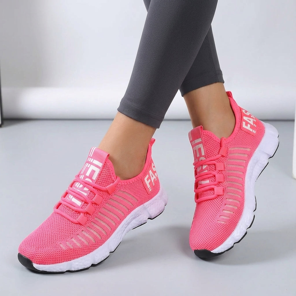 Low profile running shoe with breathable knit upper and padded sole
