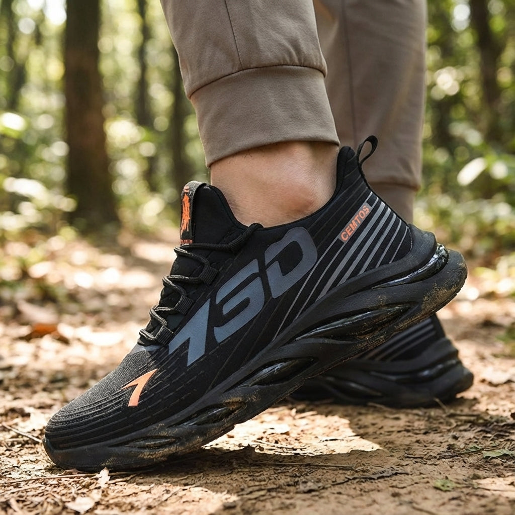 Lightweight breathable running shoe with lace-up closure and airy upper