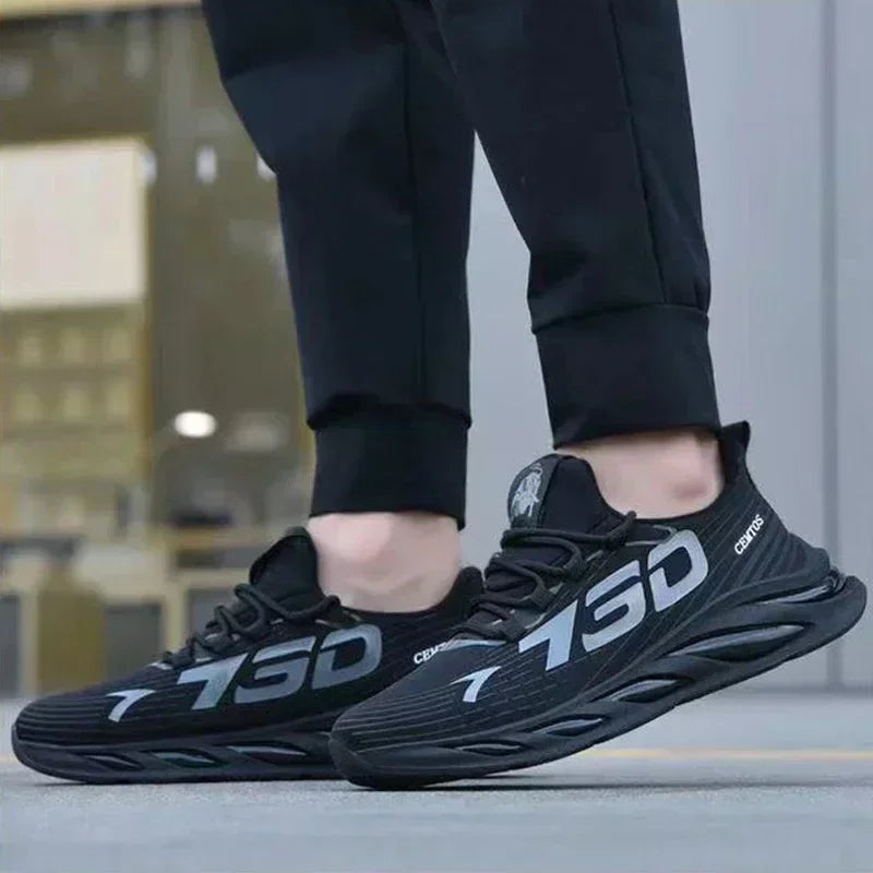 Lightweight breathable running shoe with lace-up closure and airy upper