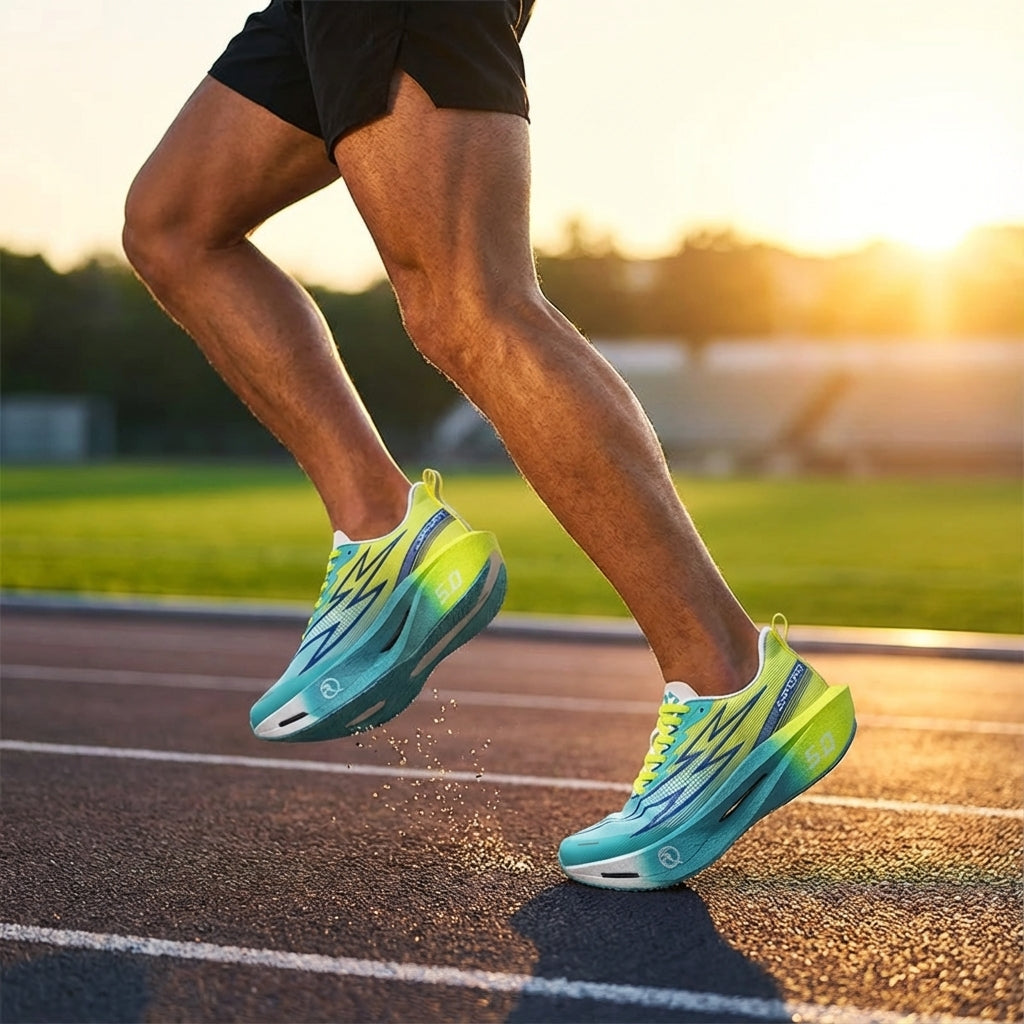 Carbon plate running shoe with responsive midsole for marathon racing