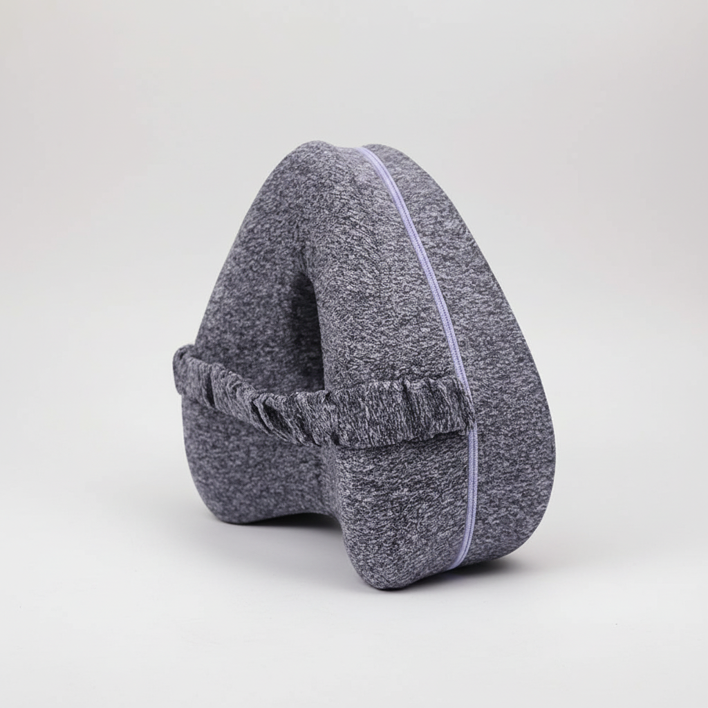 Contoured side sleeper pillow with heart shape for hip alignment and sciatica relief