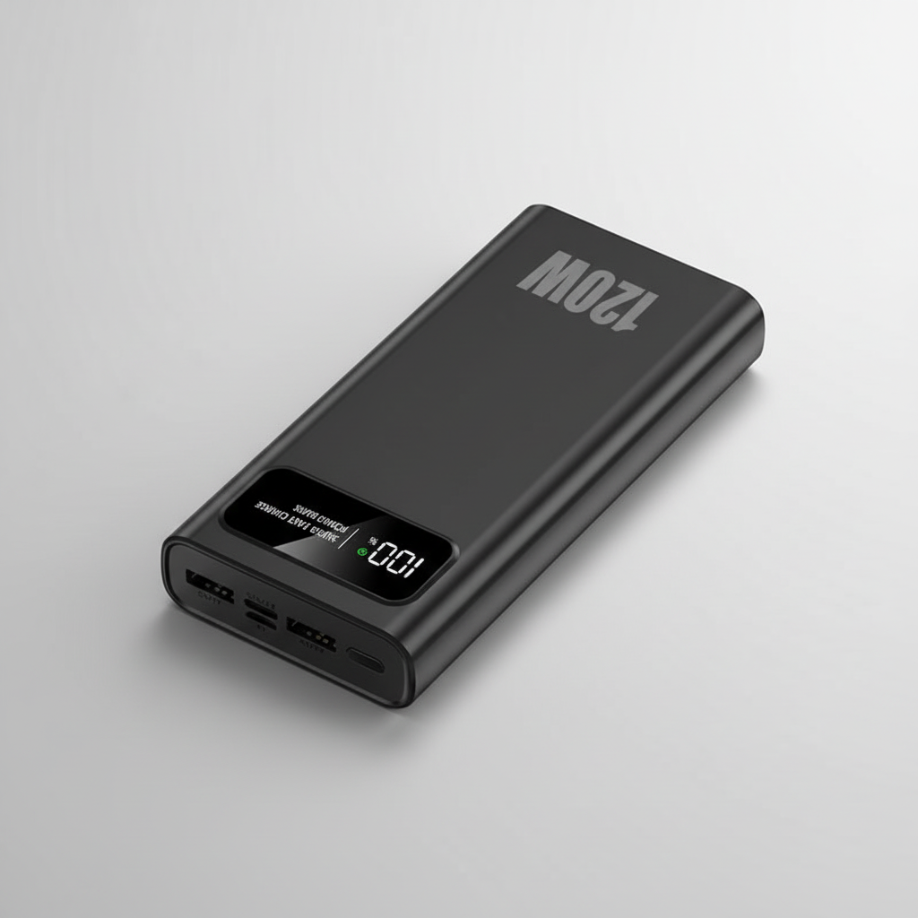 High-capacity power bank with LED digital display and multiple charging ports