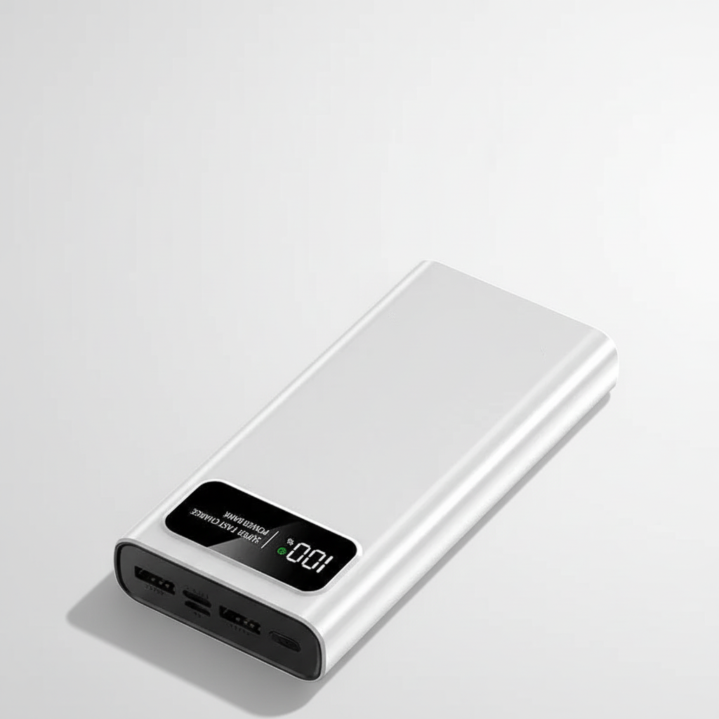 High-capacity power bank with LED digital display and multiple charging ports