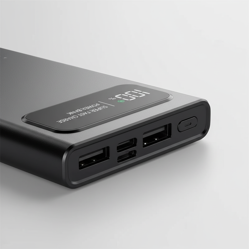 High-capacity power bank with LED digital display and multiple charging ports