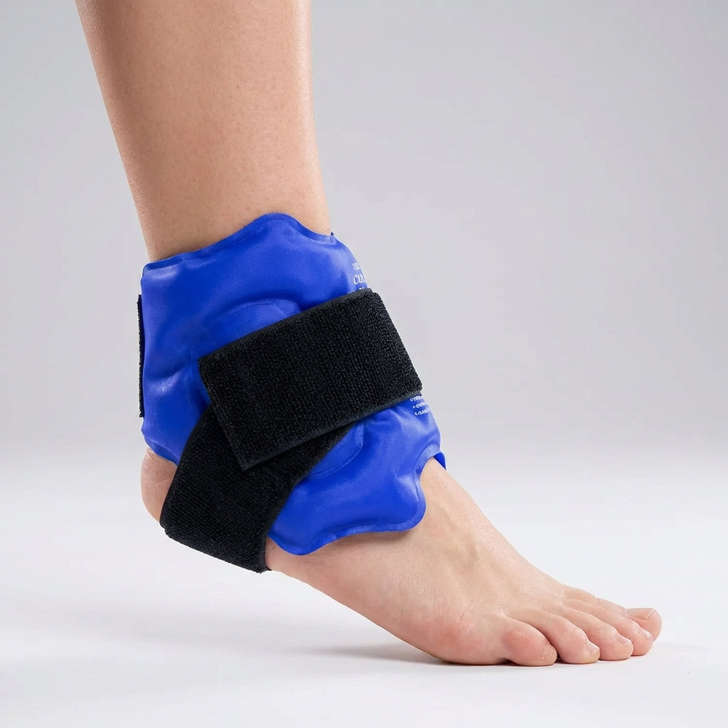 Adjustable ankle wrap with reusable gel pack for hot and cold therapy
