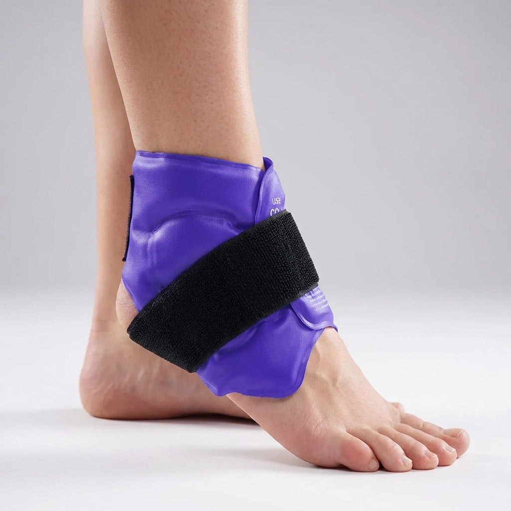Adjustable ankle wrap with reusable gel pack for hot and cold therapy