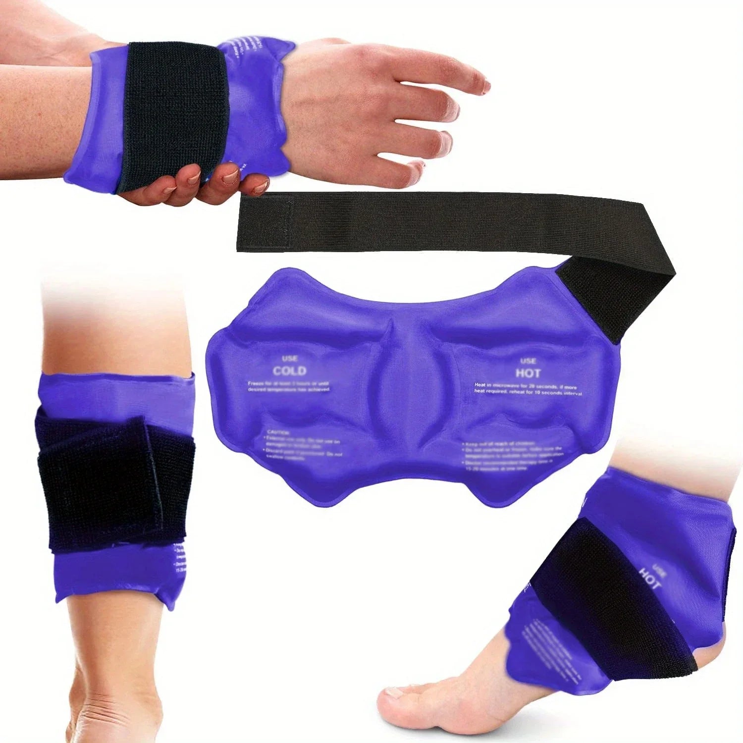Adjustable ankle wrap with reusable gel pack for hot and cold therapy