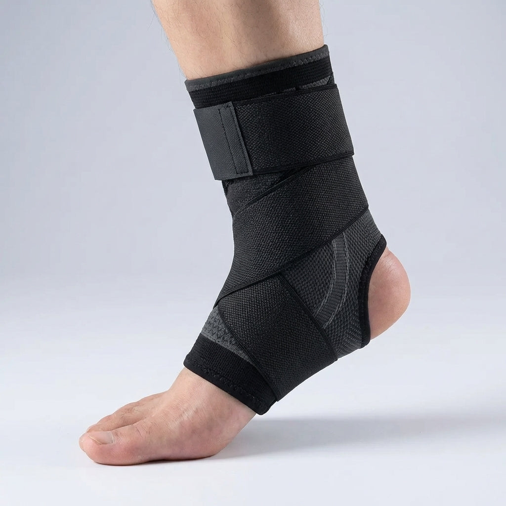 Adjustable ankle compression brace with wrap-around support