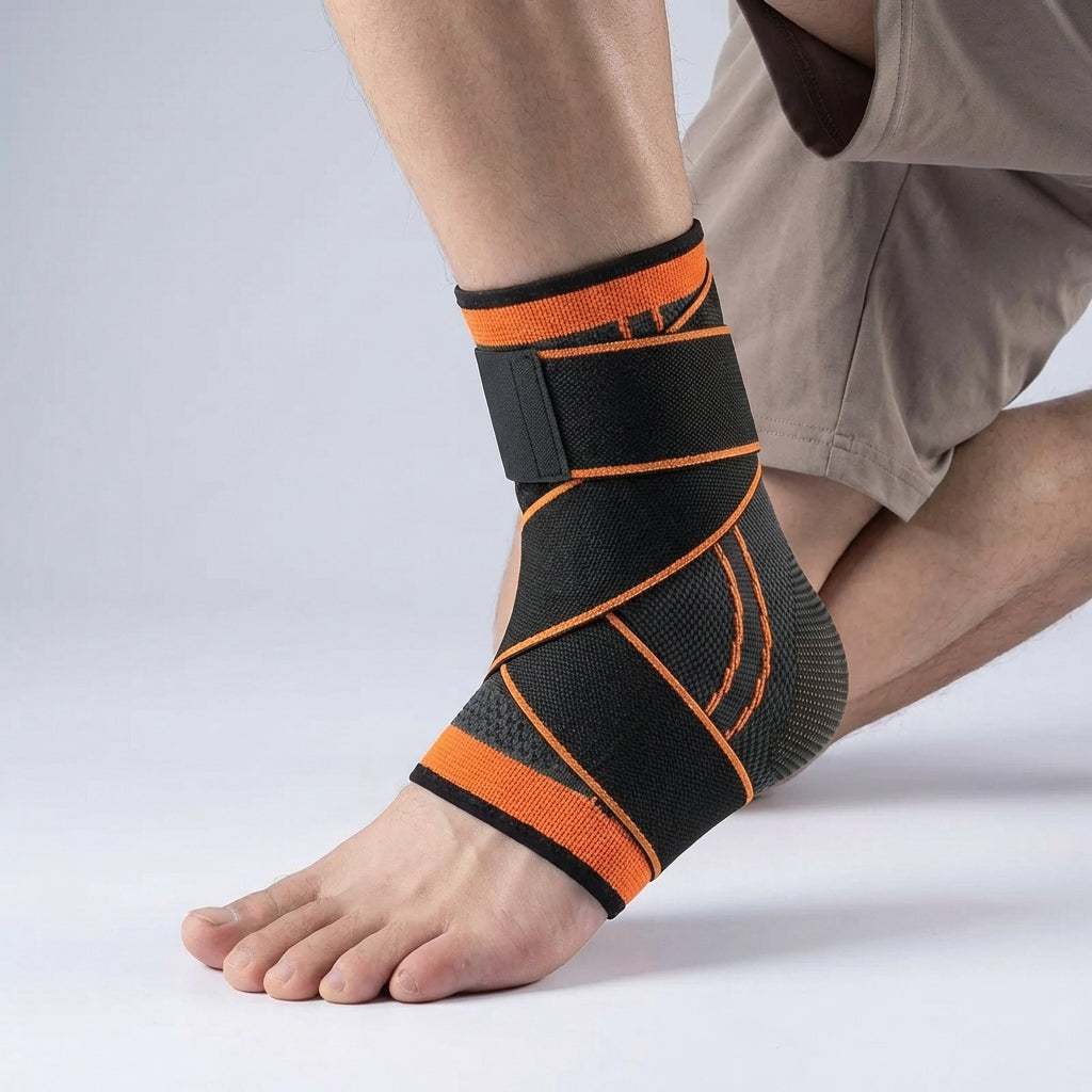 Adjustable ankle compression brace with wrap-around support