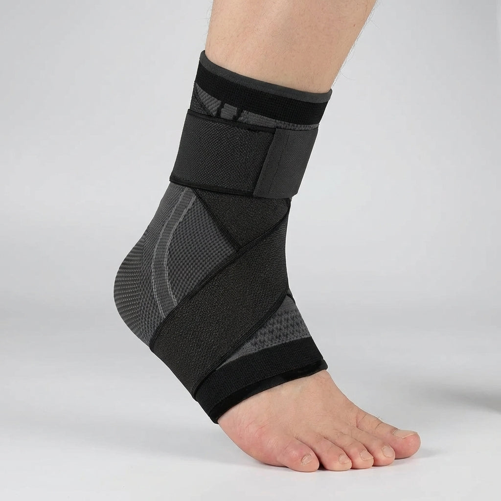 Adjustable ankle compression brace with wrap-around support