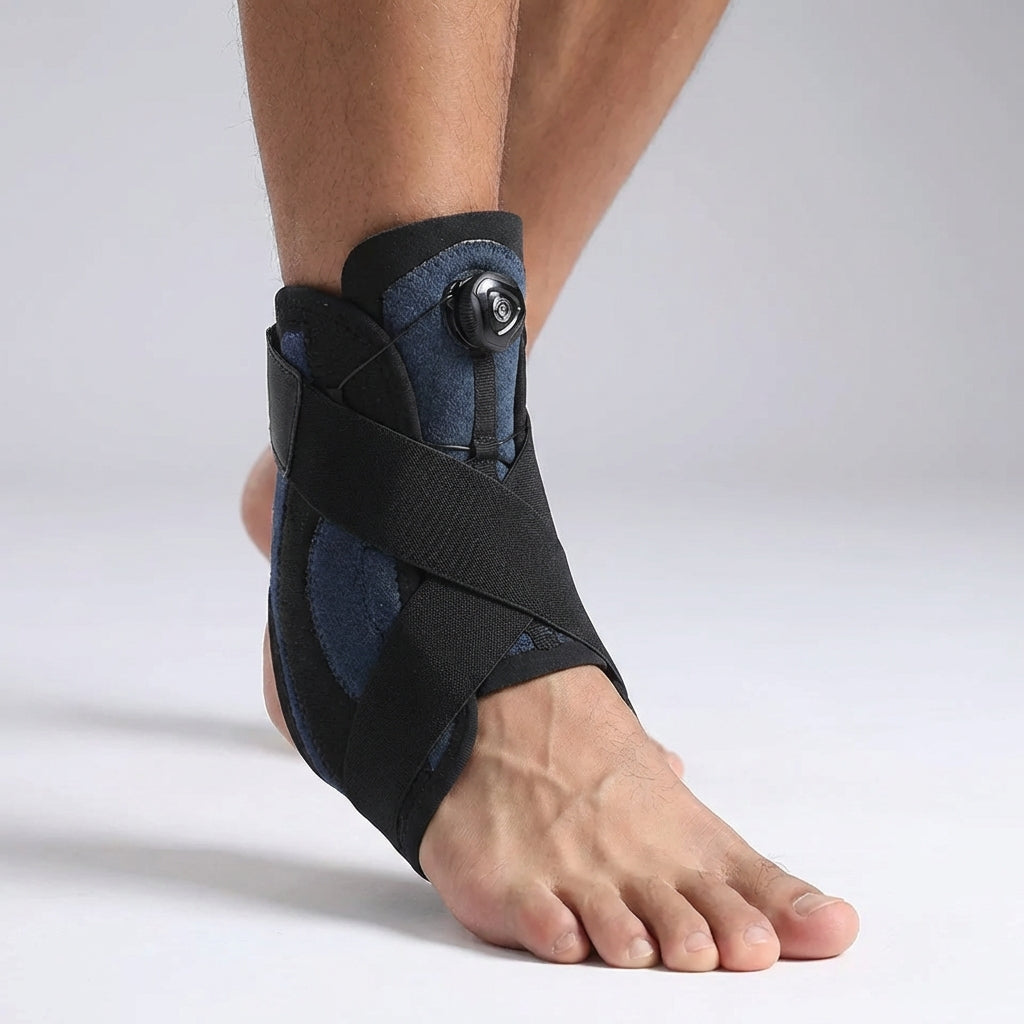 Compressing ankle support wrap with adjustable straps for sprain recovery