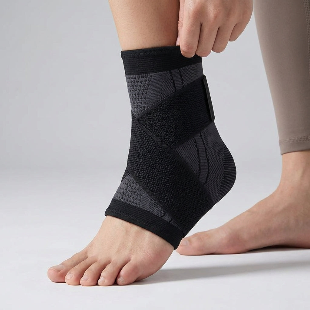 Adjustable ankle compression sleeve with wraparound strap support