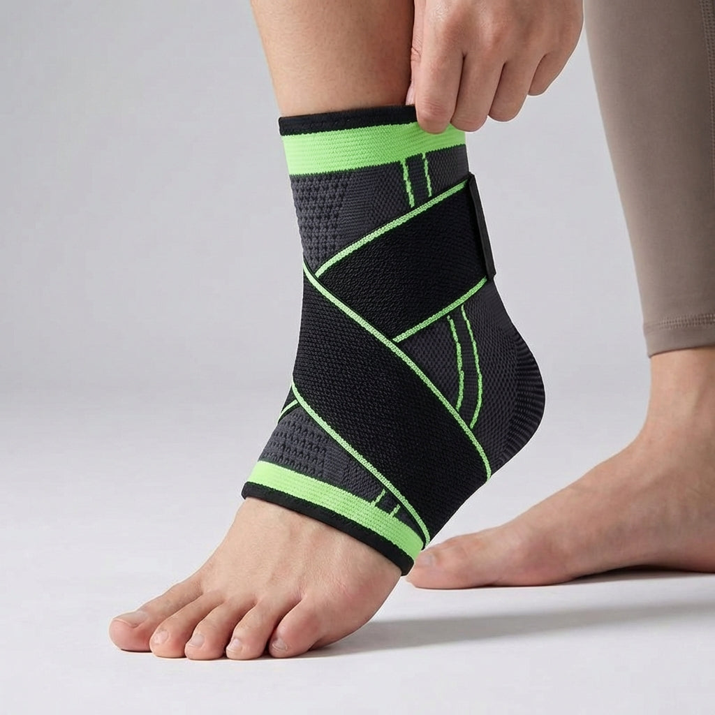 Adjustable ankle compression sleeve with wraparound strap support