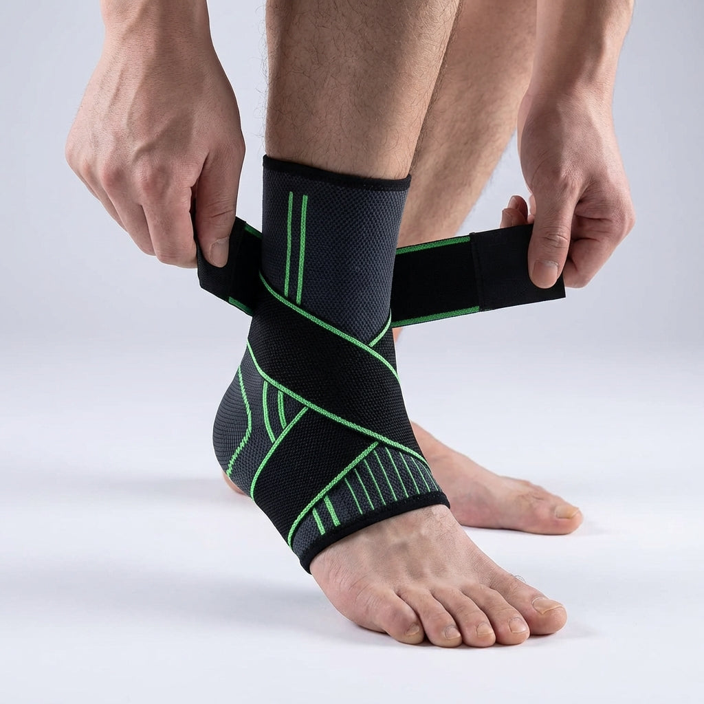 Adjustable ankle compression sleeve with stabilizing straps for sports and recovery