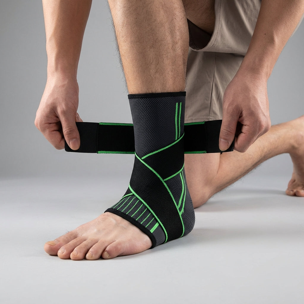 Adjustable ankle compression sleeve with stabilizing straps for sports and recovery