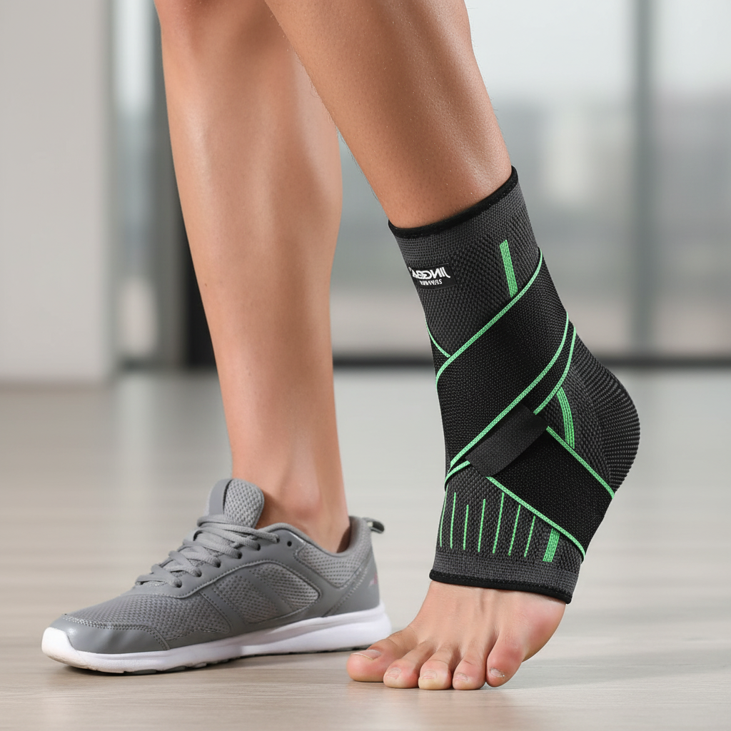Adjustable compression ankle support brace with breathable nylon design