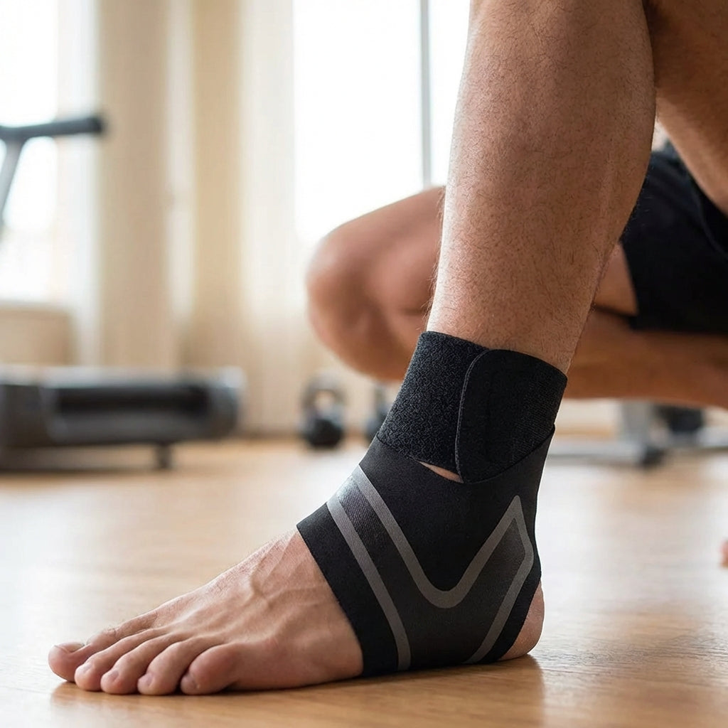 Adjustable ankle brace with low-profile design for stability