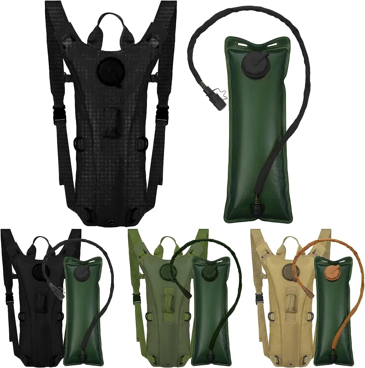 Compact hydration backpack with water-resistant fabric and hands-free drinking tube