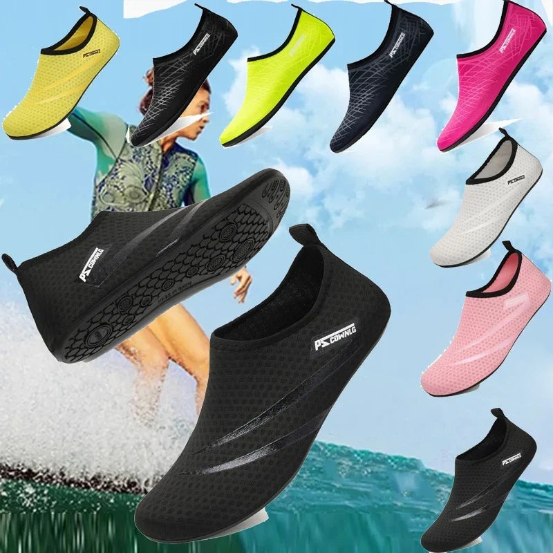 Slip-on water shoes with non-slip sole and quick-dry design