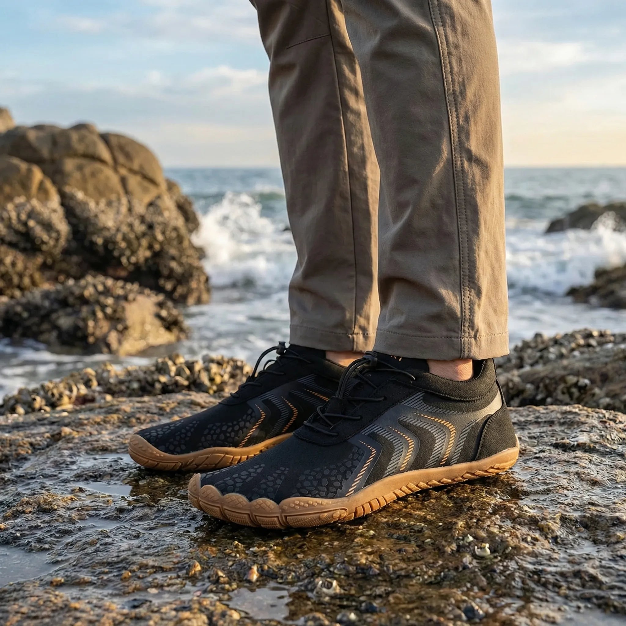 Unisex barefoot water shoes with quick-drying construction and wet-surface grip