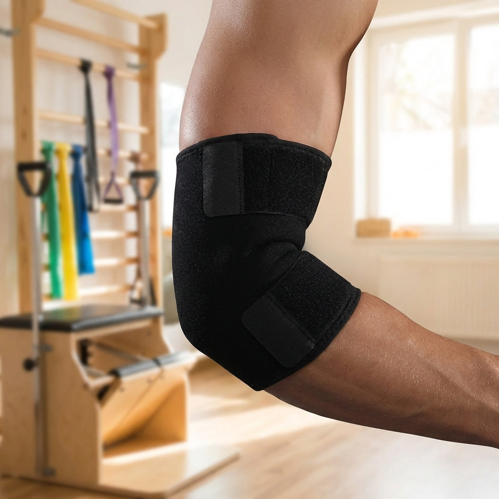 Adjustable elbow brace with compression and joint stabilization support