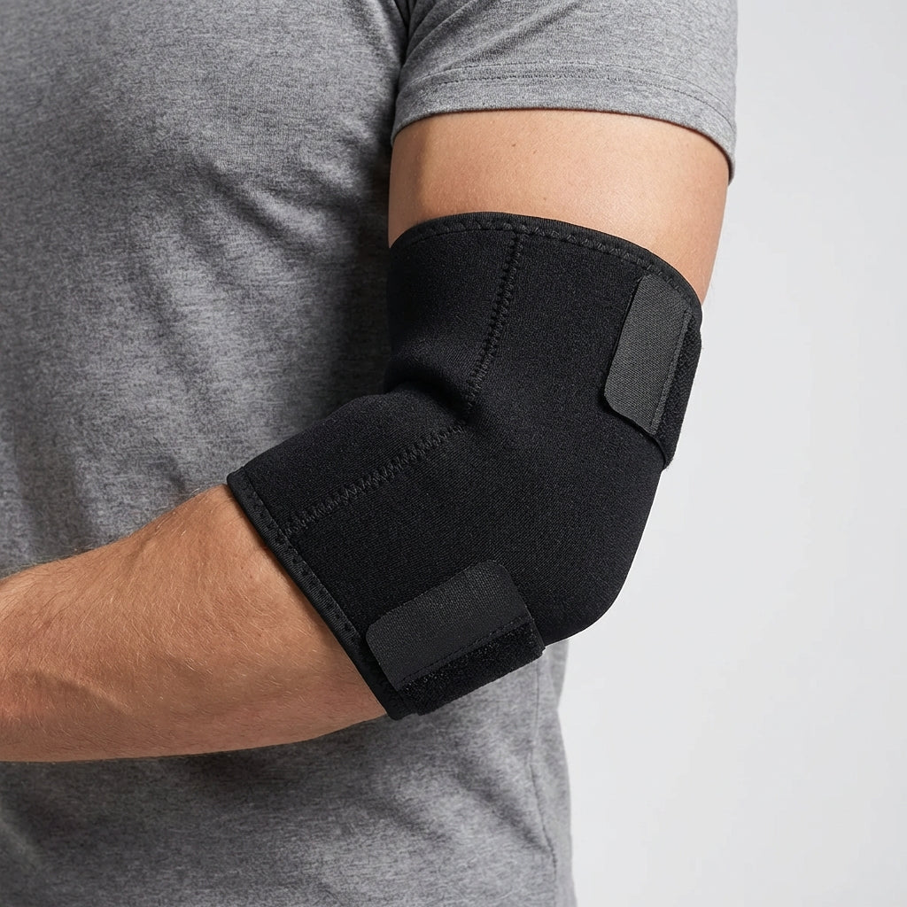Adjustable elbow brace with compression and joint stabilization support