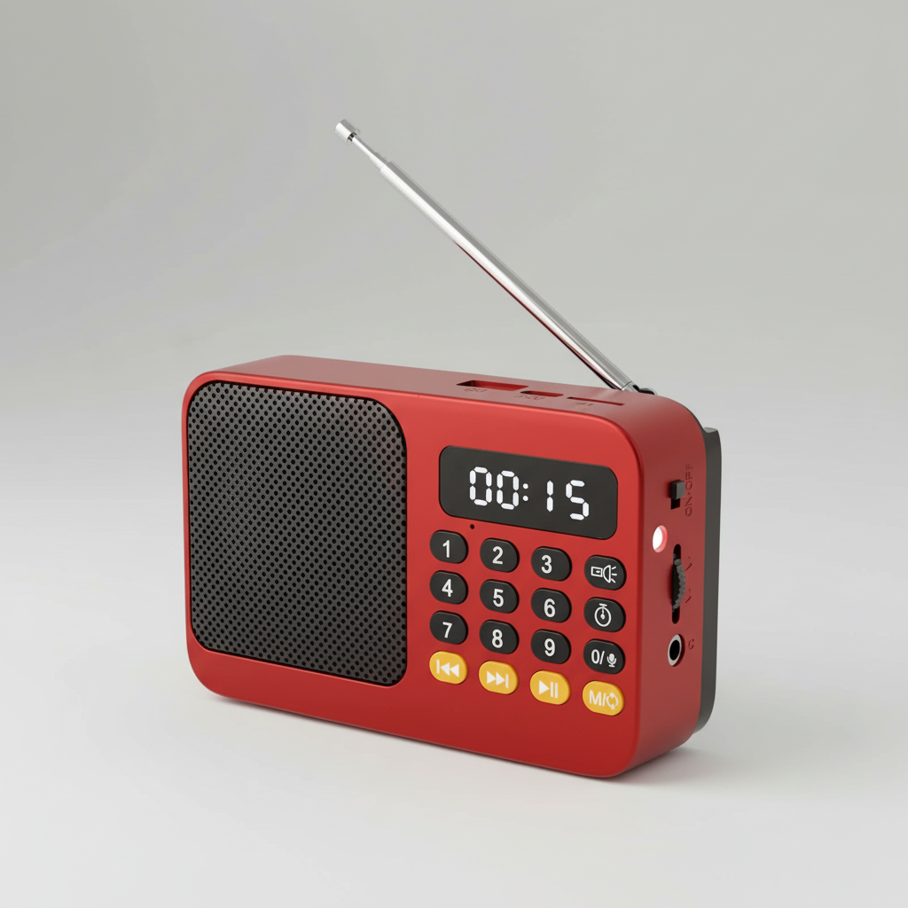 Rechargeable portable radio with FM tuner, Bluetooth, USB playback and LED flashlight