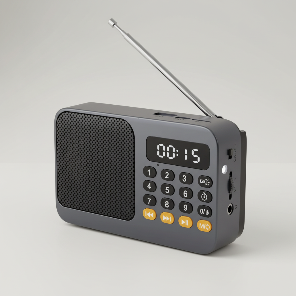 Rechargeable portable radio with FM tuner, Bluetooth, USB playback and LED flashlight