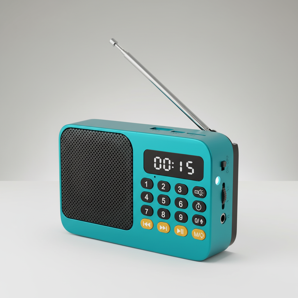 Rechargeable portable radio with FM tuner, Bluetooth, USB playback and LED flashlight