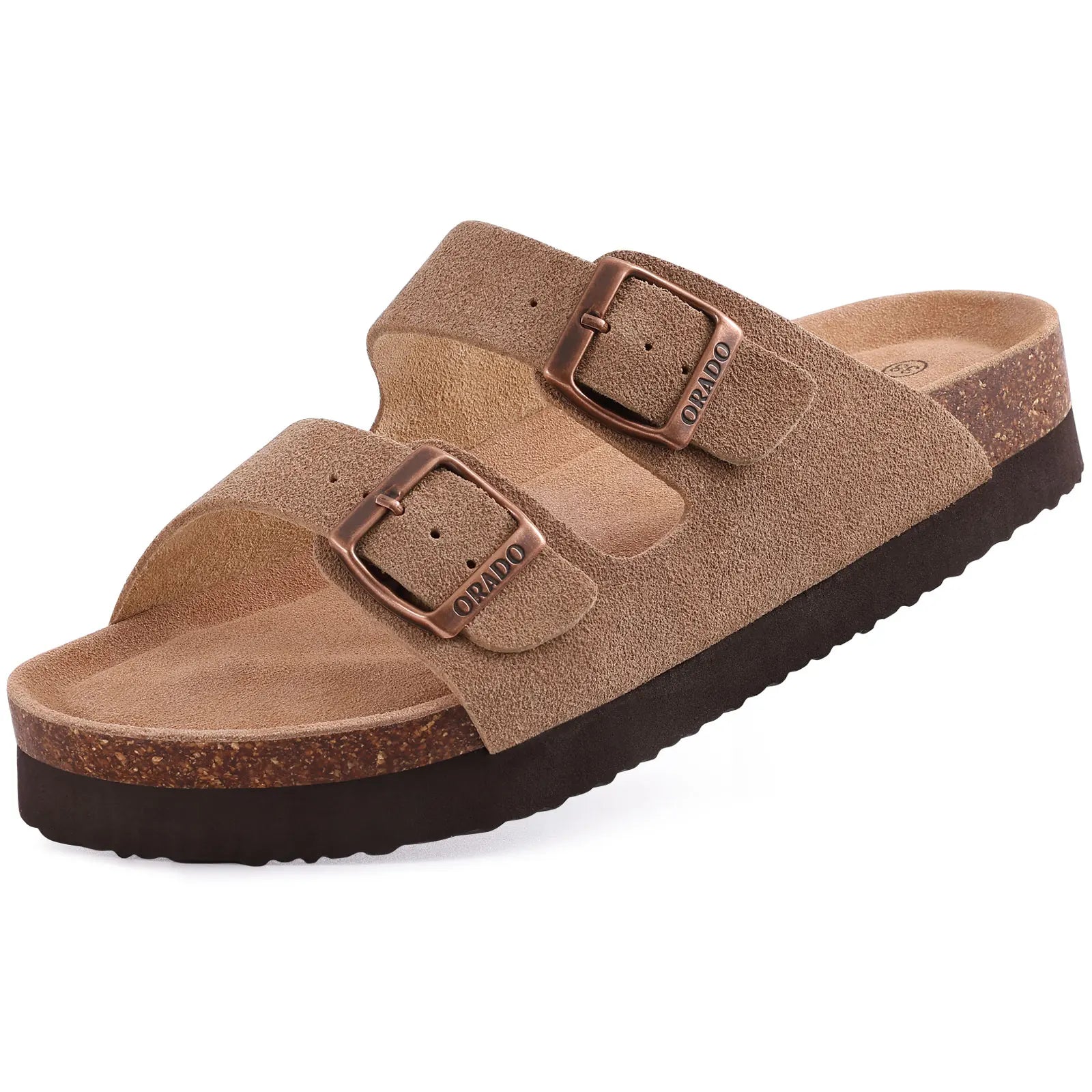 Two-strap slip-on sandals with adjustable buckles and open toe