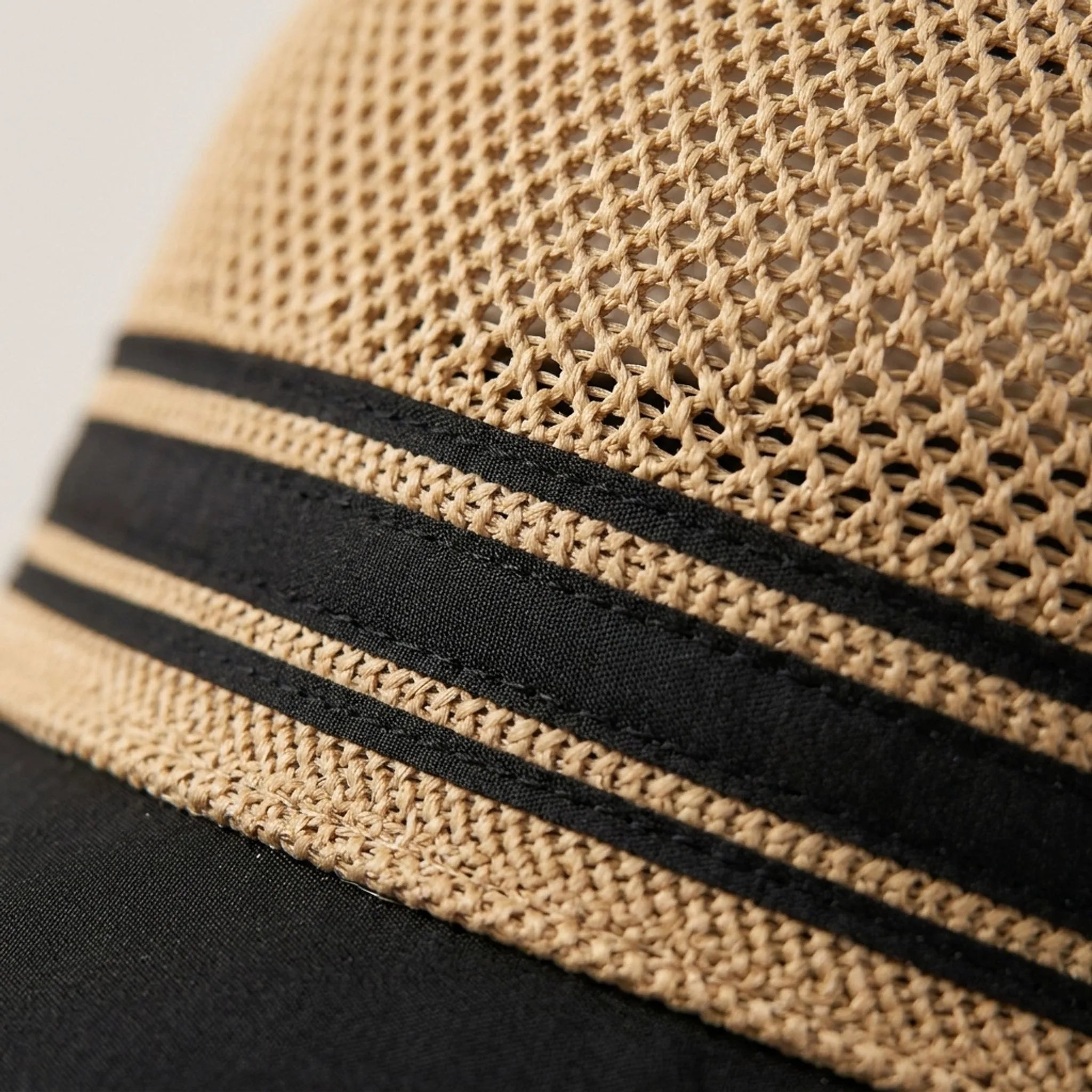 Women's wide brim summer hat with breathable knitted crown and adjustable fit