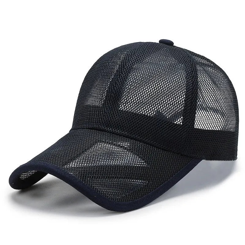 Full mesh baseball cap with open-weave construction and curved peak