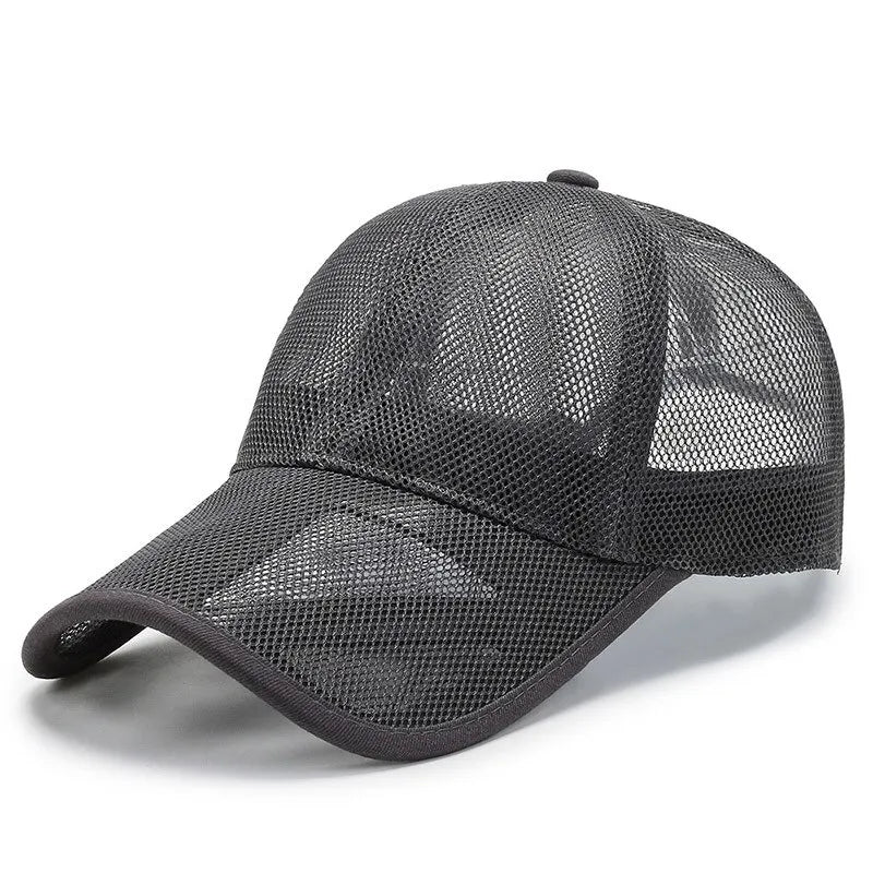 Full mesh baseball cap with open-weave construction and curved peak