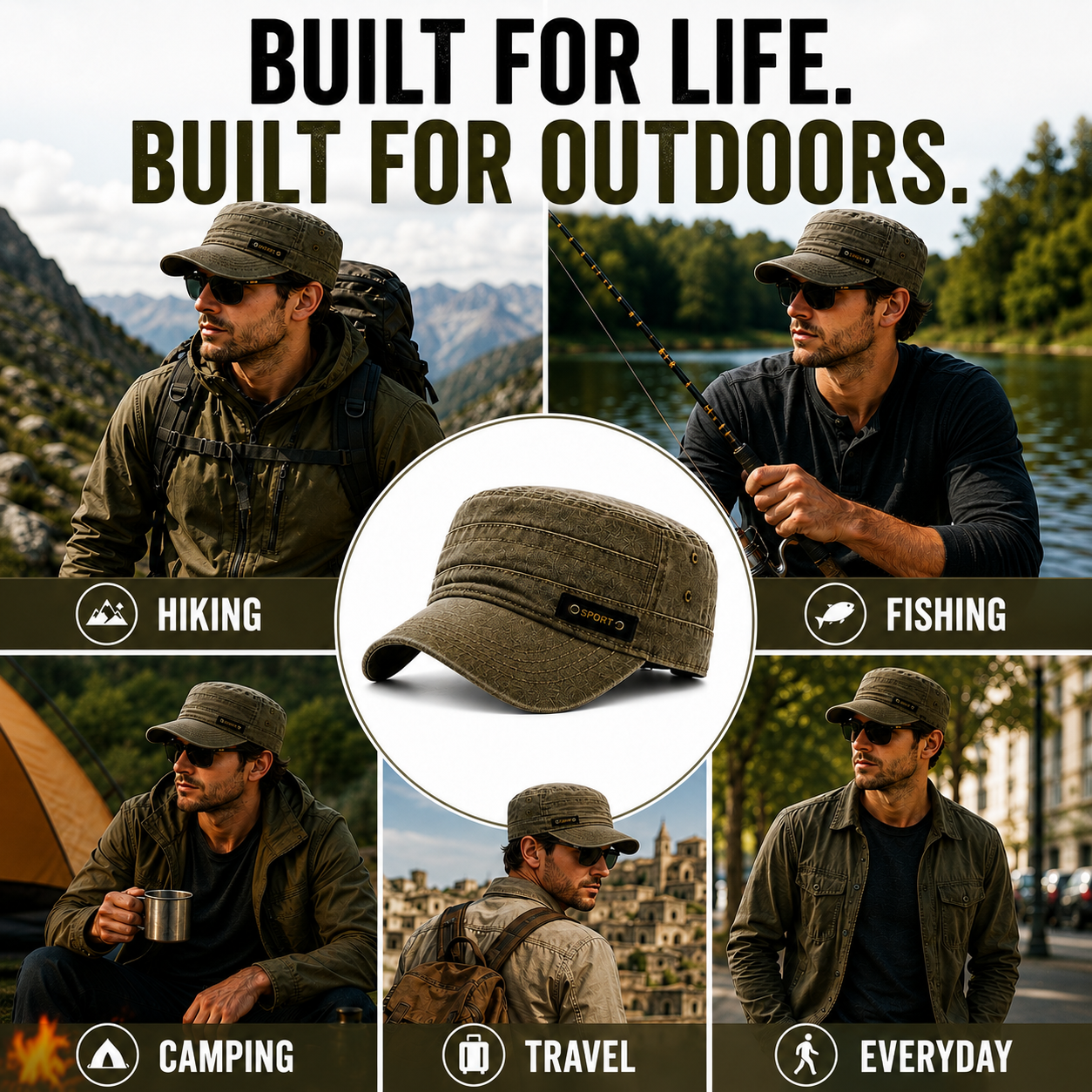 Celrien | Brimfeld Flat Top Military-Style Sun Cap