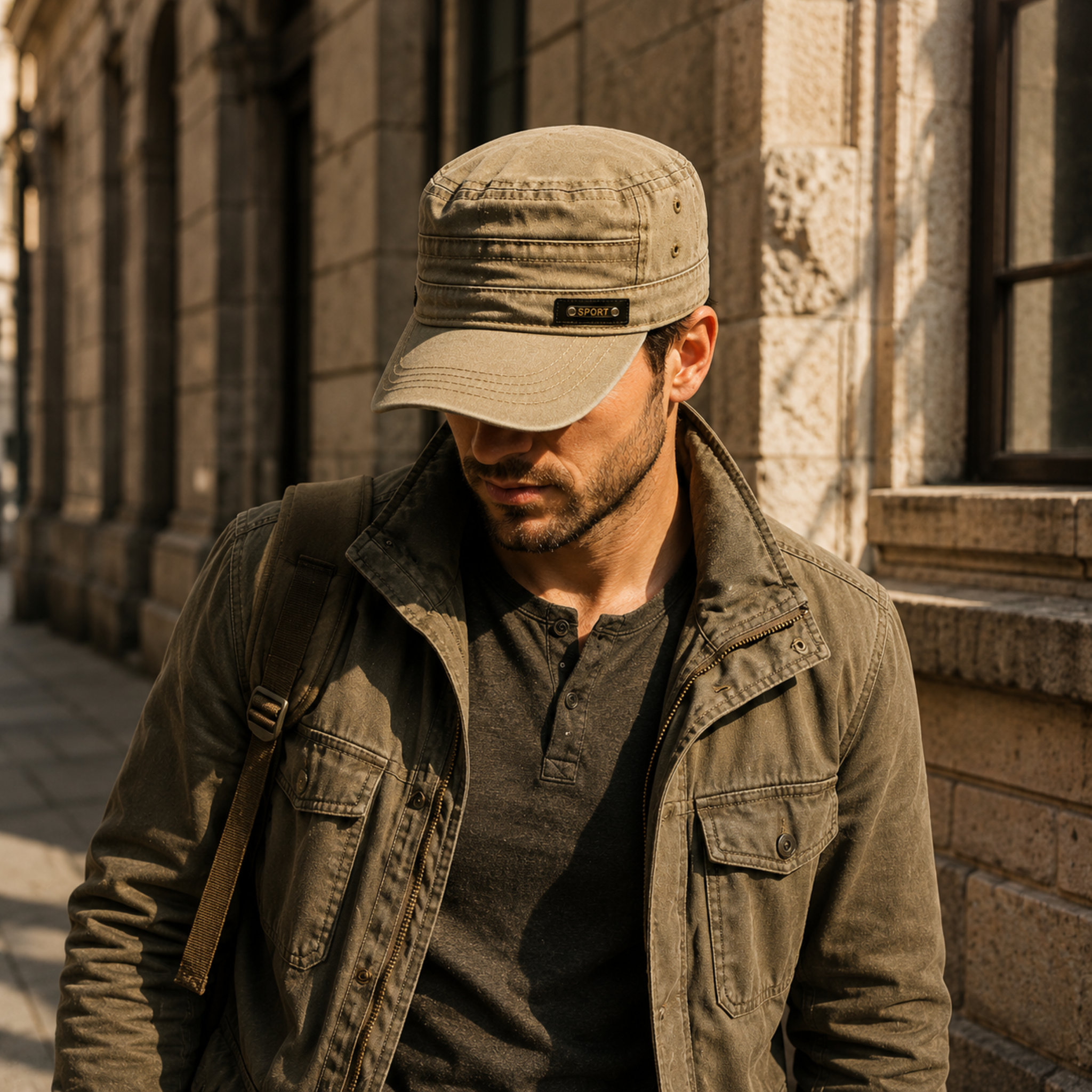 Celrien | Brimfeld Flat Top Military-Style Sun Cap