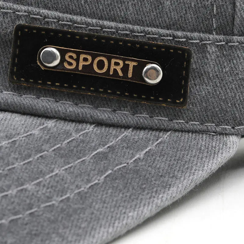 Men's flat top military-style sun cap with wide brim for sun shading