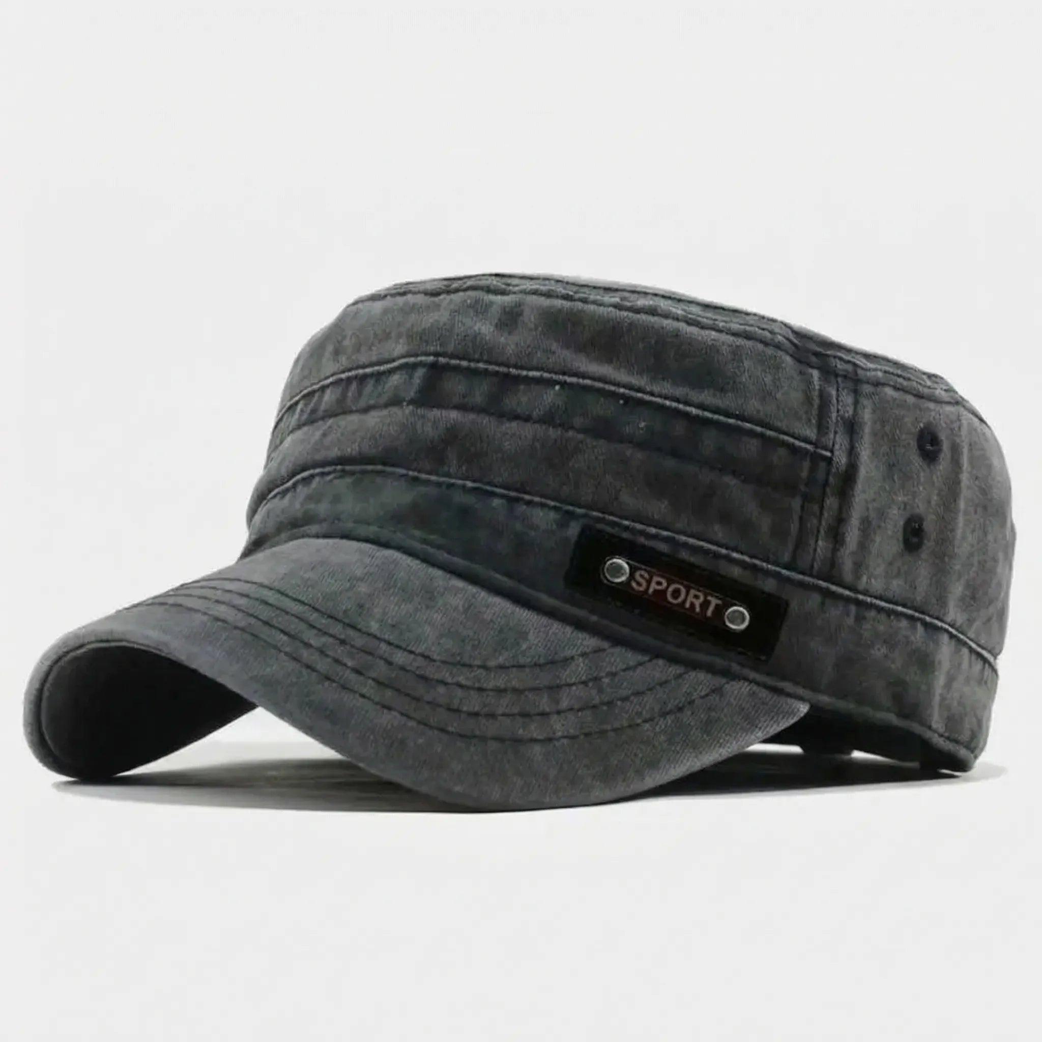 Men's flat top military-style sun cap with wide brim for sun shading