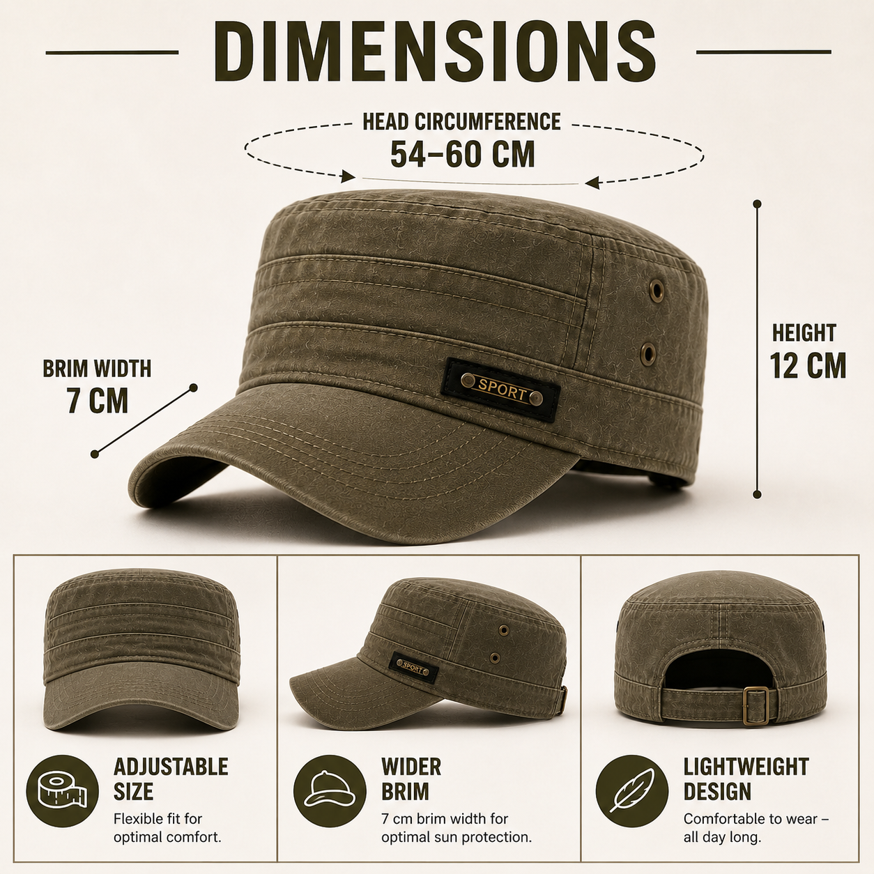 Celrien | Brimfeld Flat Top Military-Style Sun Cap