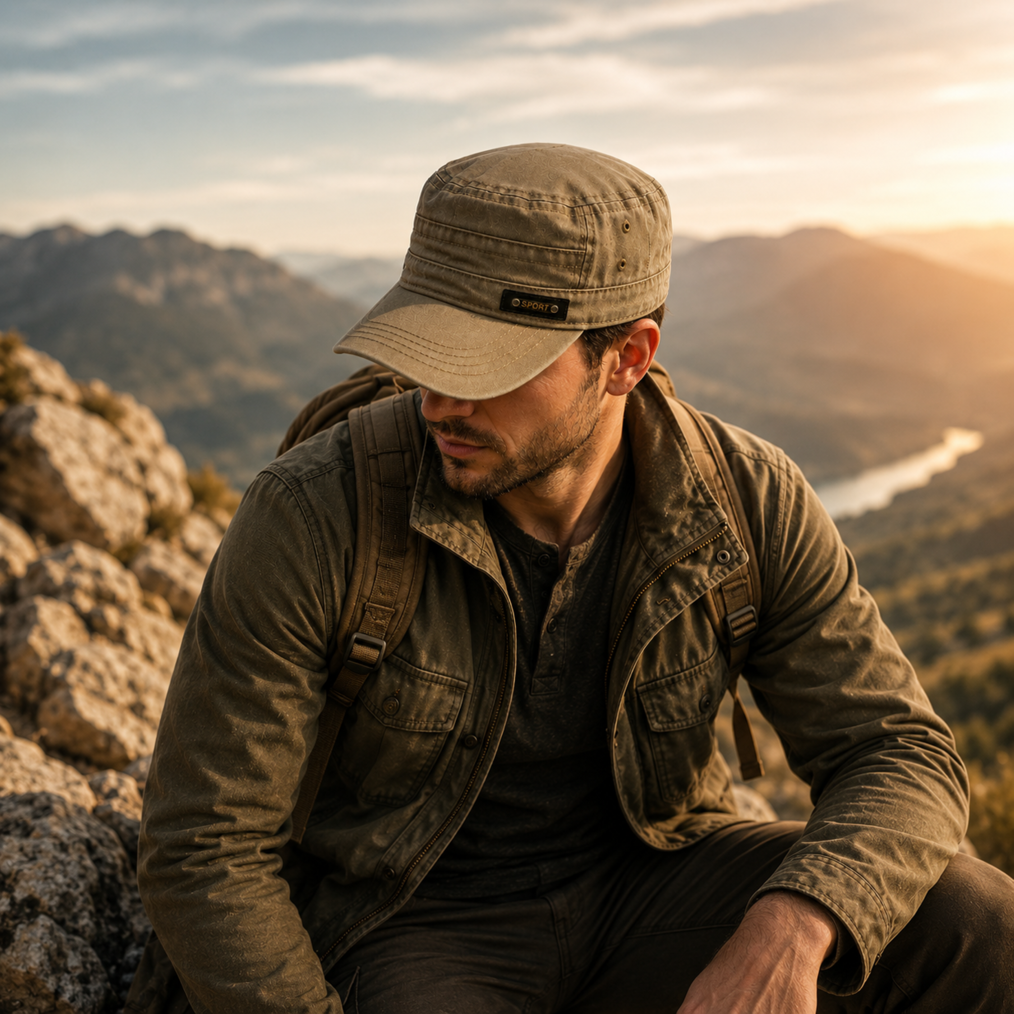 Celrien | Brimfeld Flat Top Military-Style Sun Cap