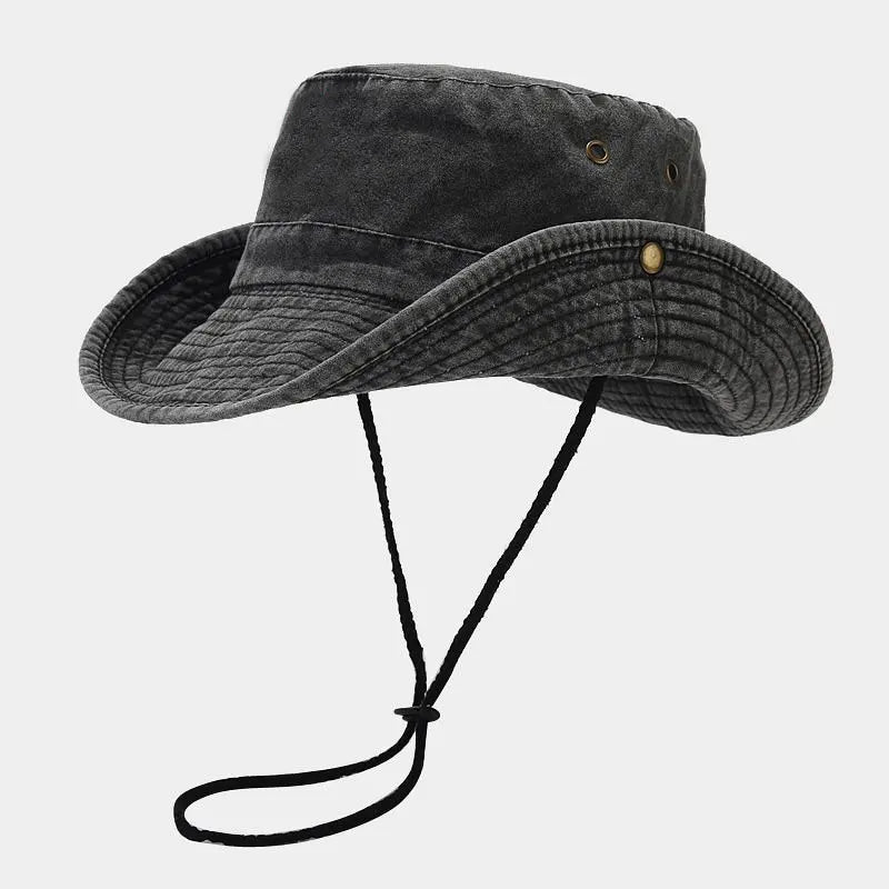 Unisex bucket hat with wide brim and flat top design for all-season outdoor wear