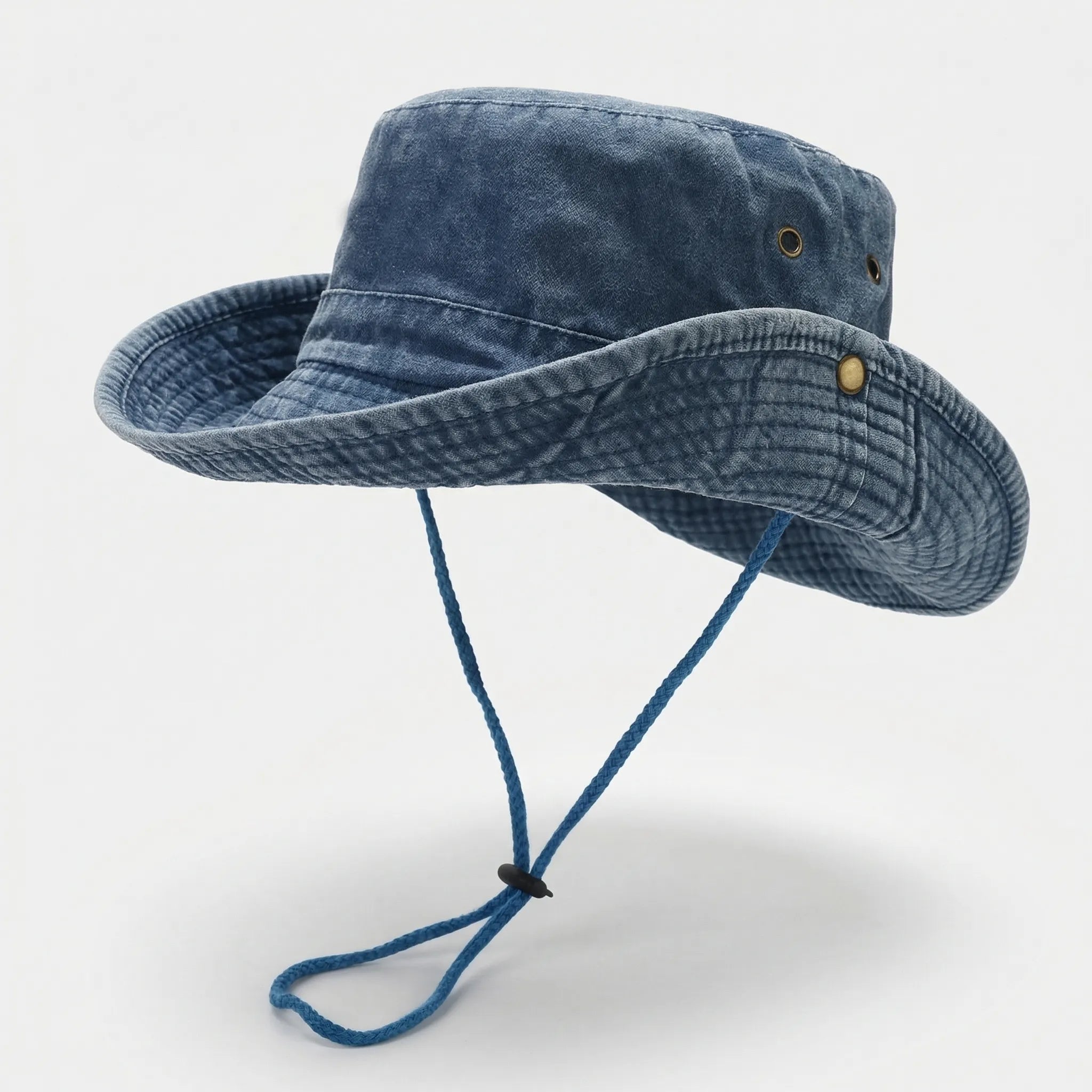 Unisex bucket hat with wide brim and flat top design for all-season outdoor wear