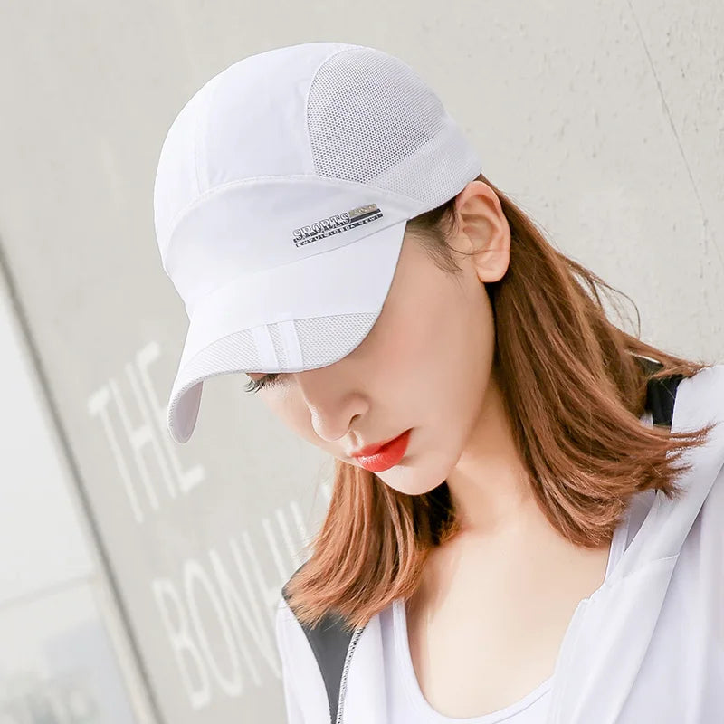 Breathable mesh baseball cap with quick-dry fabric and adjustable back strap